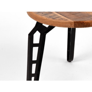 Massivholz Tisch Couchtisch Beistelltisch rund Metall LABEL51 Flintstone 80x80x43 cm