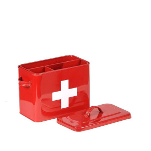 Erste-Hilfe-Box Kasten Kiste Pflaster Verbandszeug Medikamente Badezimmer Metall rot LABEL51 30x14x21 cm