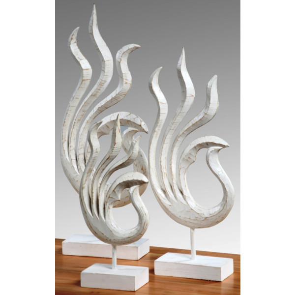 Skulptur Albasiaholz Figur Deko Holz Standfigur Flamme 60cm XXL