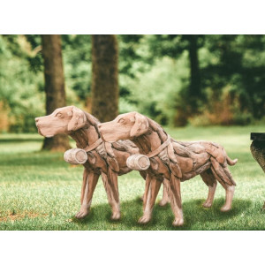 Deko Hund Skulptur Teakholz Holzhund Deko Figur...