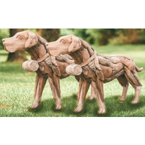Deko Hund Skulptur Teakholz Holzhund Deko Figur Gartenfigur Gartendeko 115cm
