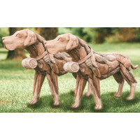 Deko Hund Skulptur Teakholz Holzhund Deko Figur Gartenfigur Gartendeko 115cm