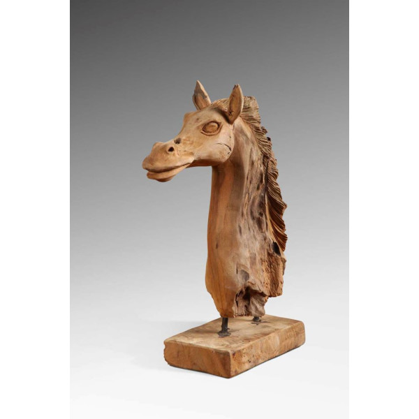 Holzpferd Pferd Pferdekopf Dekofigur Dekoration Skulptur 50H cm Teakholz XXL