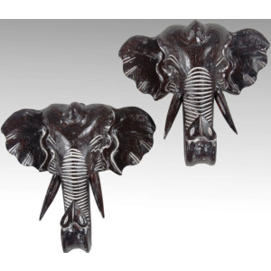 Elefantenkopf als Wanddeko, Figur aus Holz Elefant Dekoration ca. 27 cm