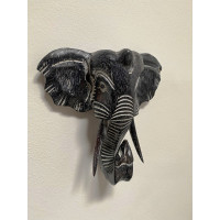 Elefantenkopf als Wanddeko, Figur aus Holz Elefant Dekoration ca. 27 cm